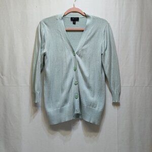 AB Studio Mint V-Neck Cardigan Medium 100% Cotton Lightweight Knit Style 0420M7M